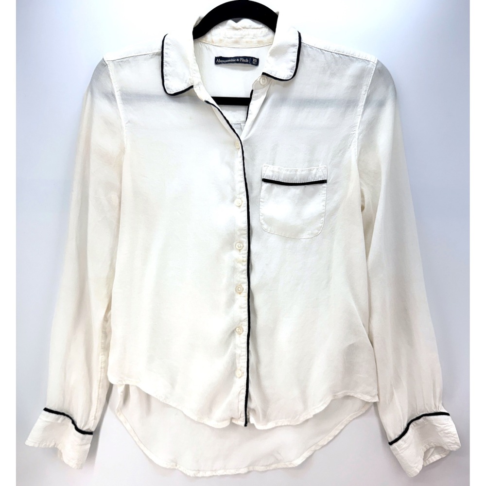 Abercrombie Fitch Sheer White Black Button Up Blouse Sz XS Preppy Academia Y2K